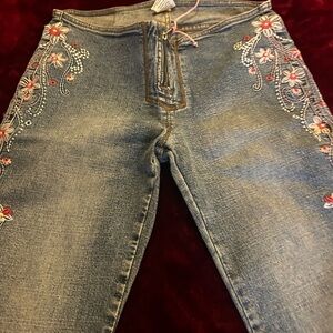 Z. Cavaricci Floral Embroidered Blue Jeans one of a kind unworn very rare
